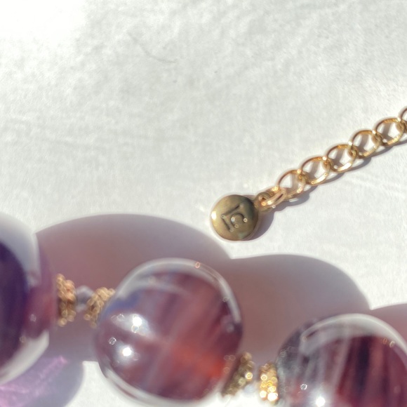 Liz Claiborne signed Purple Heavy Glass Graduated Bead Necklace 24" - Picture 8 of 8